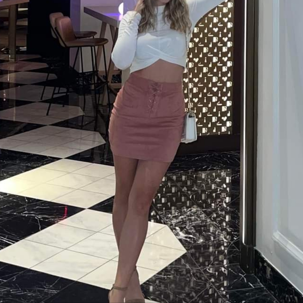 Coral Pink suede skirt
